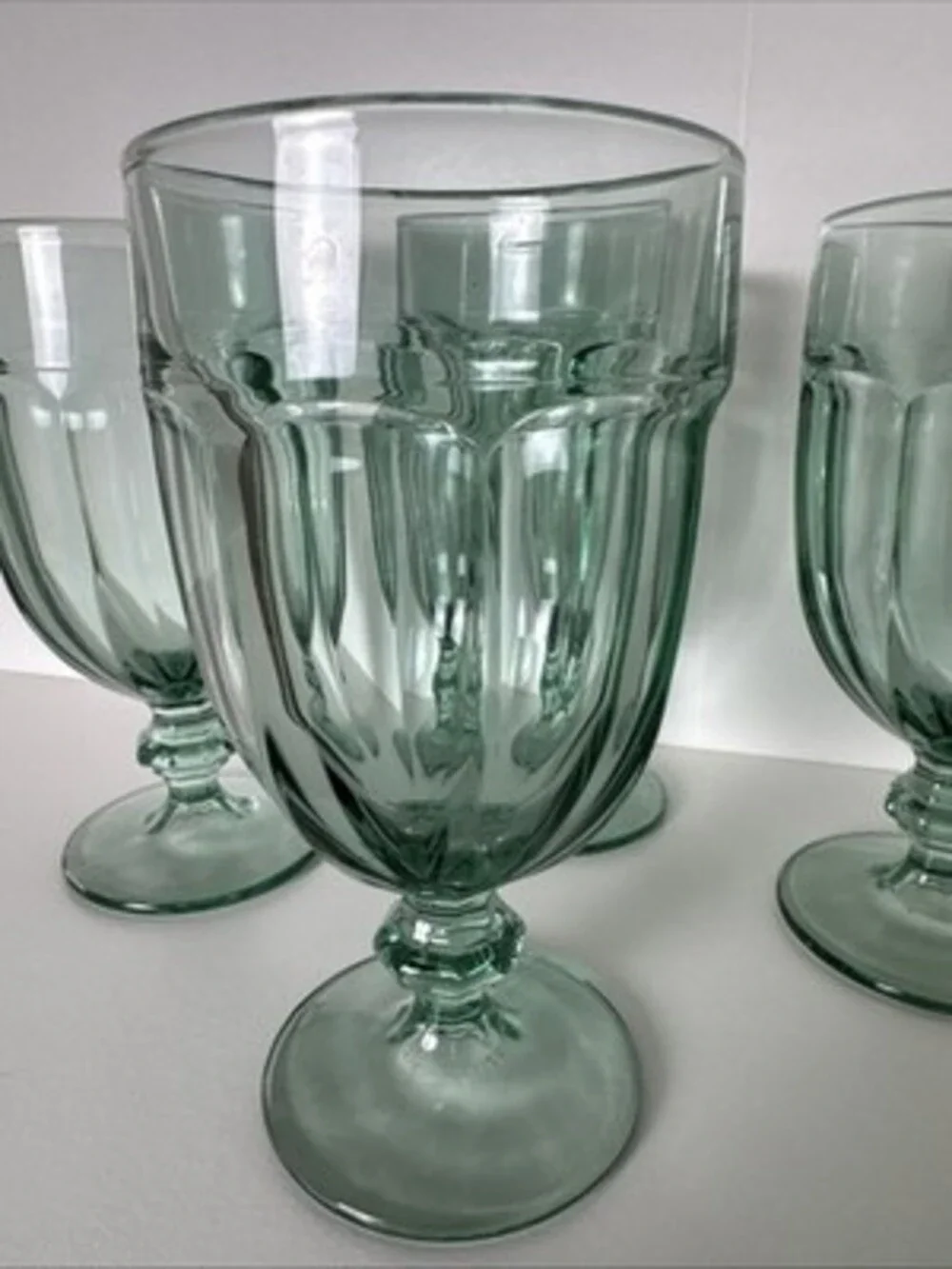 Set of 4 Vintage Libbey Duratuff Gibraltar Spanish Green Ice Tea Goblets